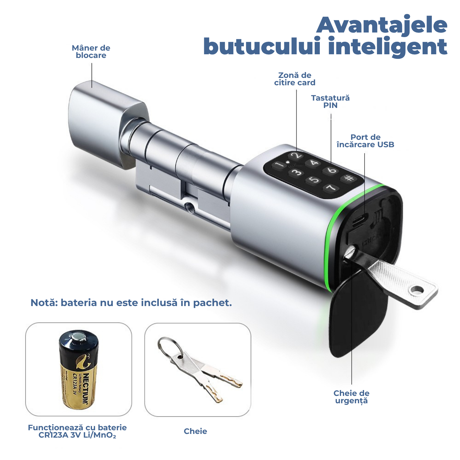 Butuc Inteligent cu Tastatură, Card RFID și Aplicație Tuya – Acces Fără Chei, Control de la Distanță, Instalare Rapidă