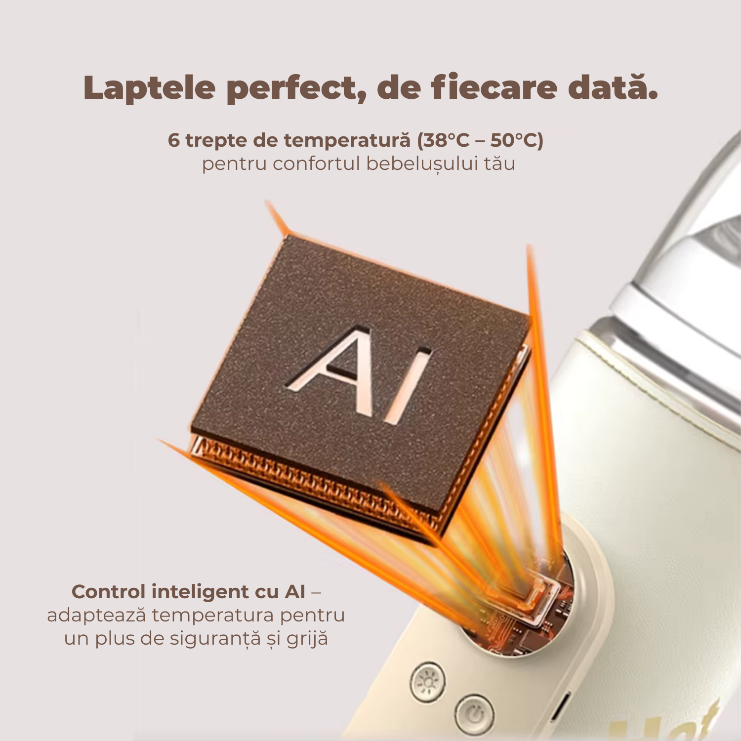 Incalzitor portabil lapte bebelusi, 8000 mAh, 6 trepte temperatura 38 50 °C