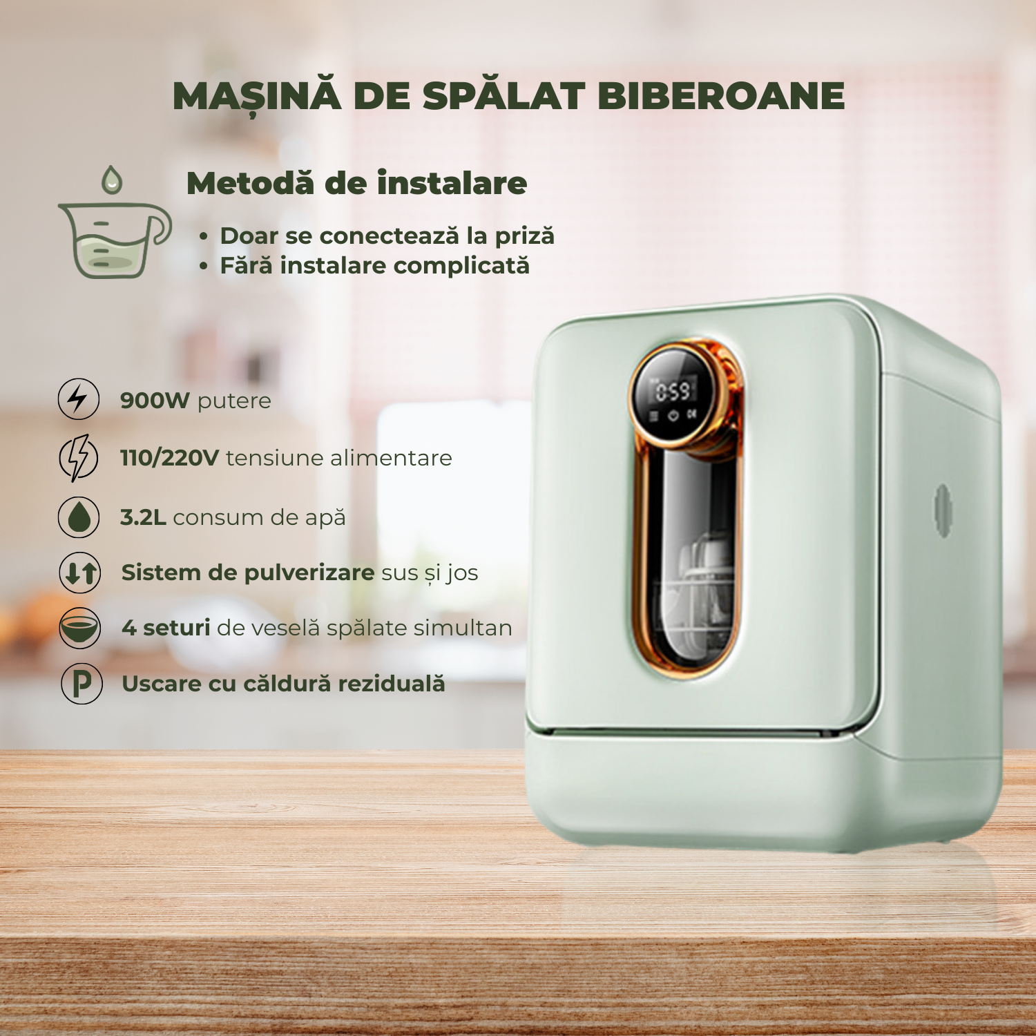Masina automată de spălat si sterilizat biberoane, 6 programe