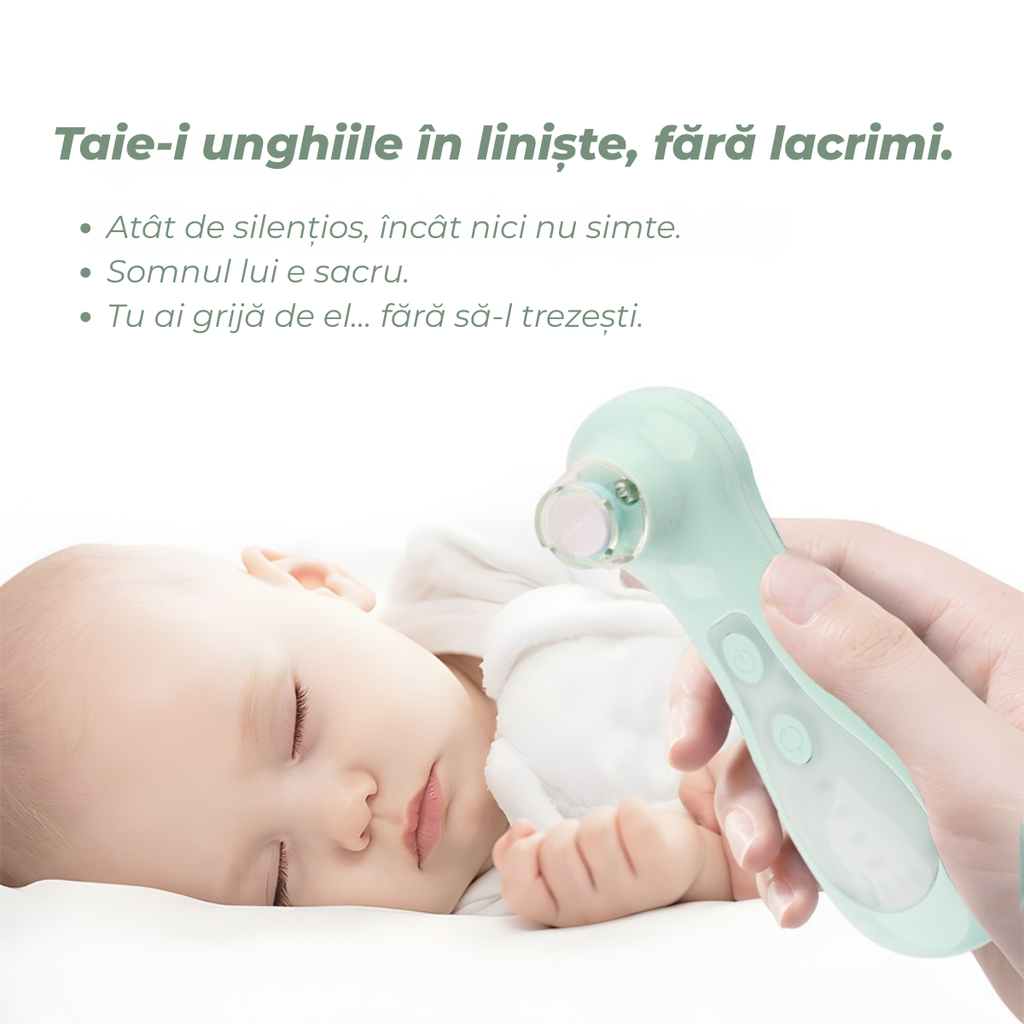 Trimmer electric unghii bebelusi, 9 capete incluse, 4 viteze, rotatie dubla, lumina led, incarcare usb, functionare silentioasa, sigur pentru nou-nascuti si copii mici