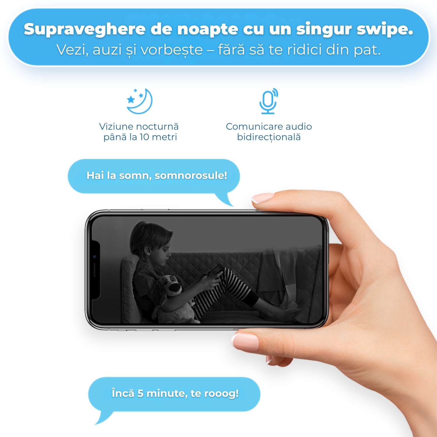 Baby monitor, WiFi indoor ZOSI C518 2K pan-tilt, rotire 360°, Night Vision, detectie umana & urmarire automata, 2.4/5GHz, audio bidirectional, buton apel rapid, compatibila Alexa