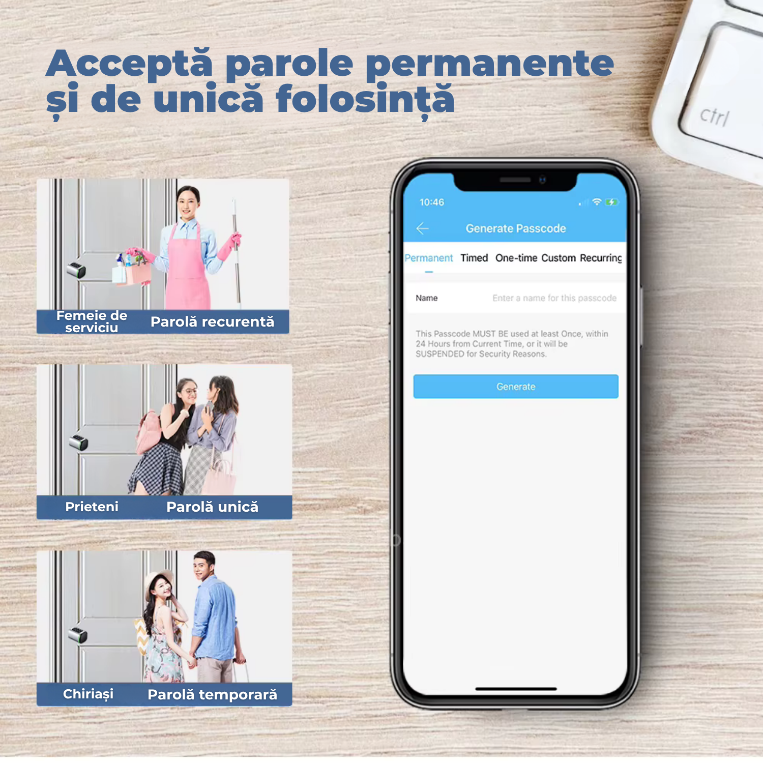 Butuc Inteligent cu Tastatură, Card RFID și Aplicație Tuya – Acces Fără Chei, Control de la Distanță, Instalare Rapidă