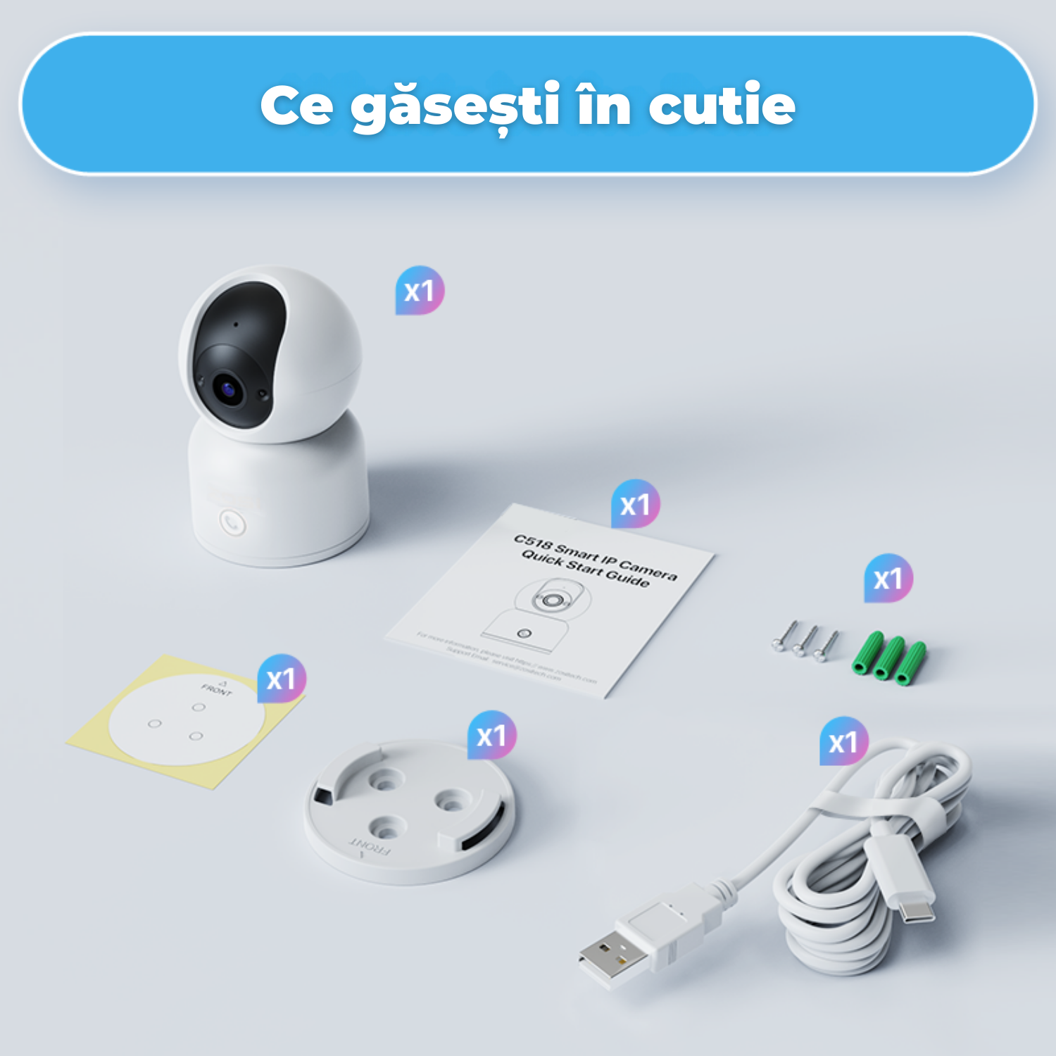 Baby monitor, WiFi indoor ZOSI C518 2K pan-tilt, rotire 360°, Night Vision, detectie umana & urmarire automata, 2.4/5GHz, audio bidirectional, buton apel rapid, compatibila Alexa