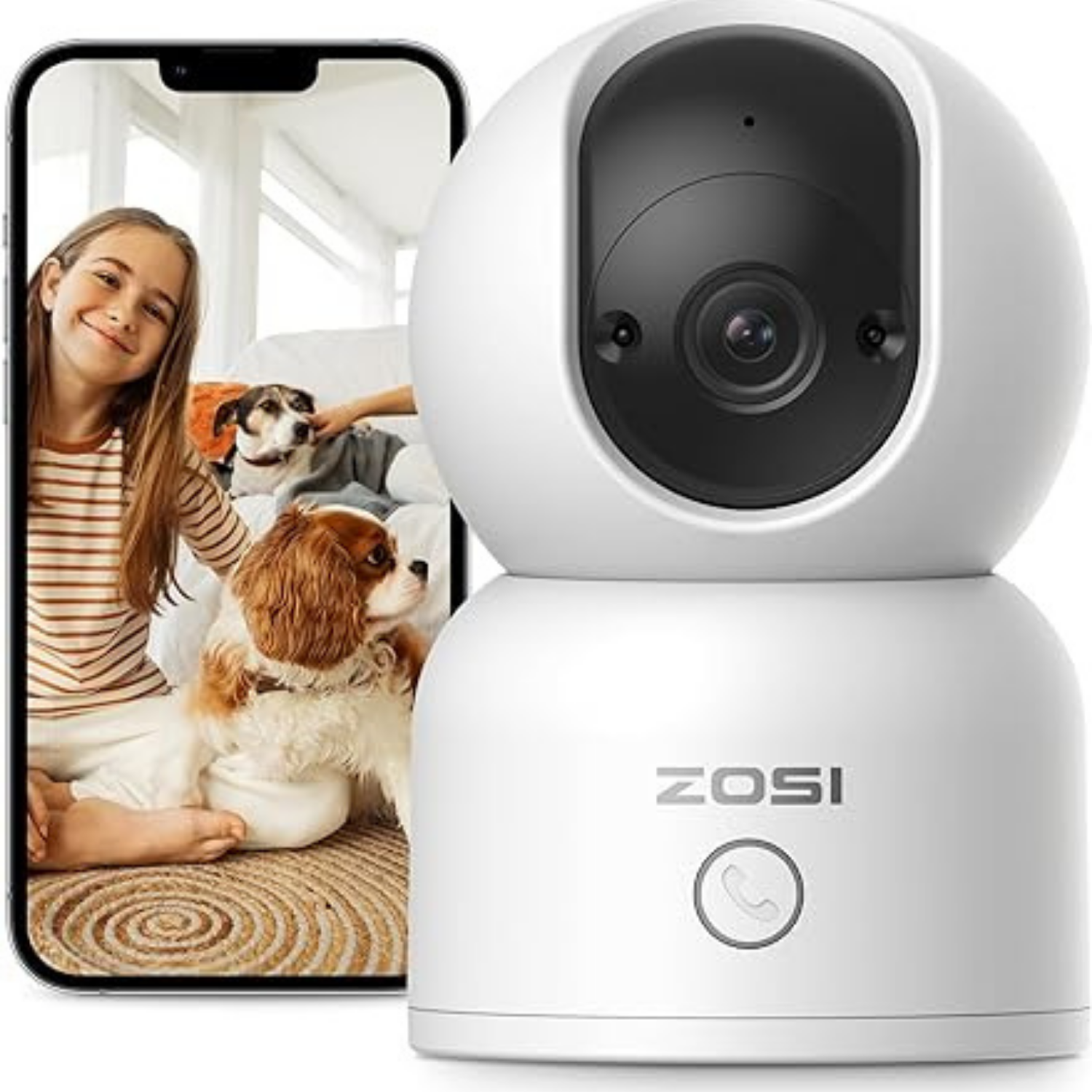Baby monitor, WiFi indoor ZOSI C518 2K pan-tilt, rotire 360°, Night Vision, detectie umana & urmarire automata, 2.4/5GHz, audio bidirectional, buton apel rapid, compatibila Alexa