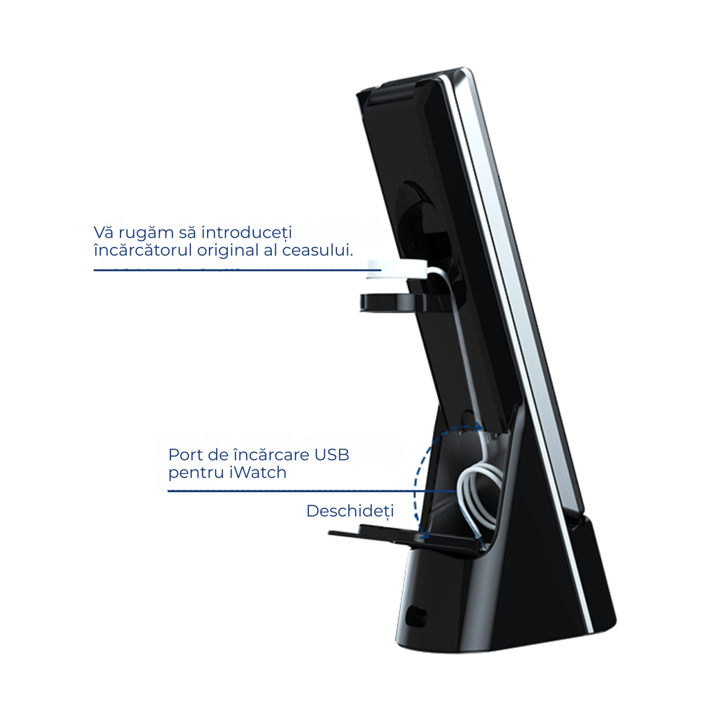 Lampa birou LED 3 in 1 cu incarcare wireless telefon si ceas