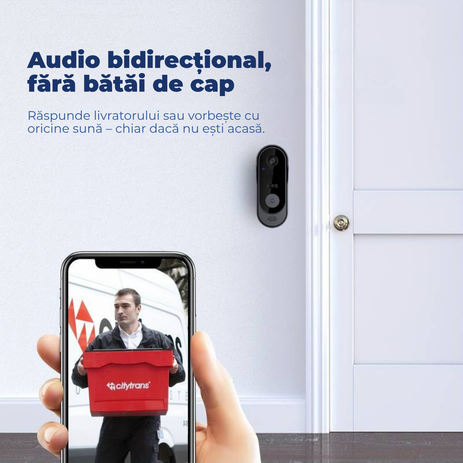 Sonerie Video Inteligentă HD 720p cu Apel pe Telefon – Control Smart Life, Rezistentă la Apă, Receptor Inclus