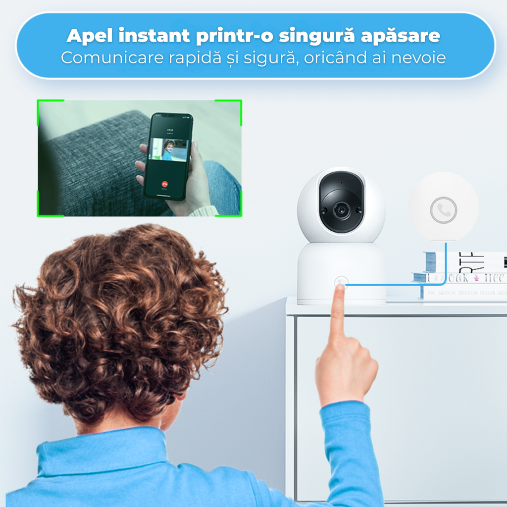 Baby monitor, WiFi indoor ZOSI C518 2K pan-tilt, rotire 360°, Night Vision, detectie umana & urmarire automata, 2.4/5GHz, audio bidirectional, buton apel rapid, compatibila Alexa