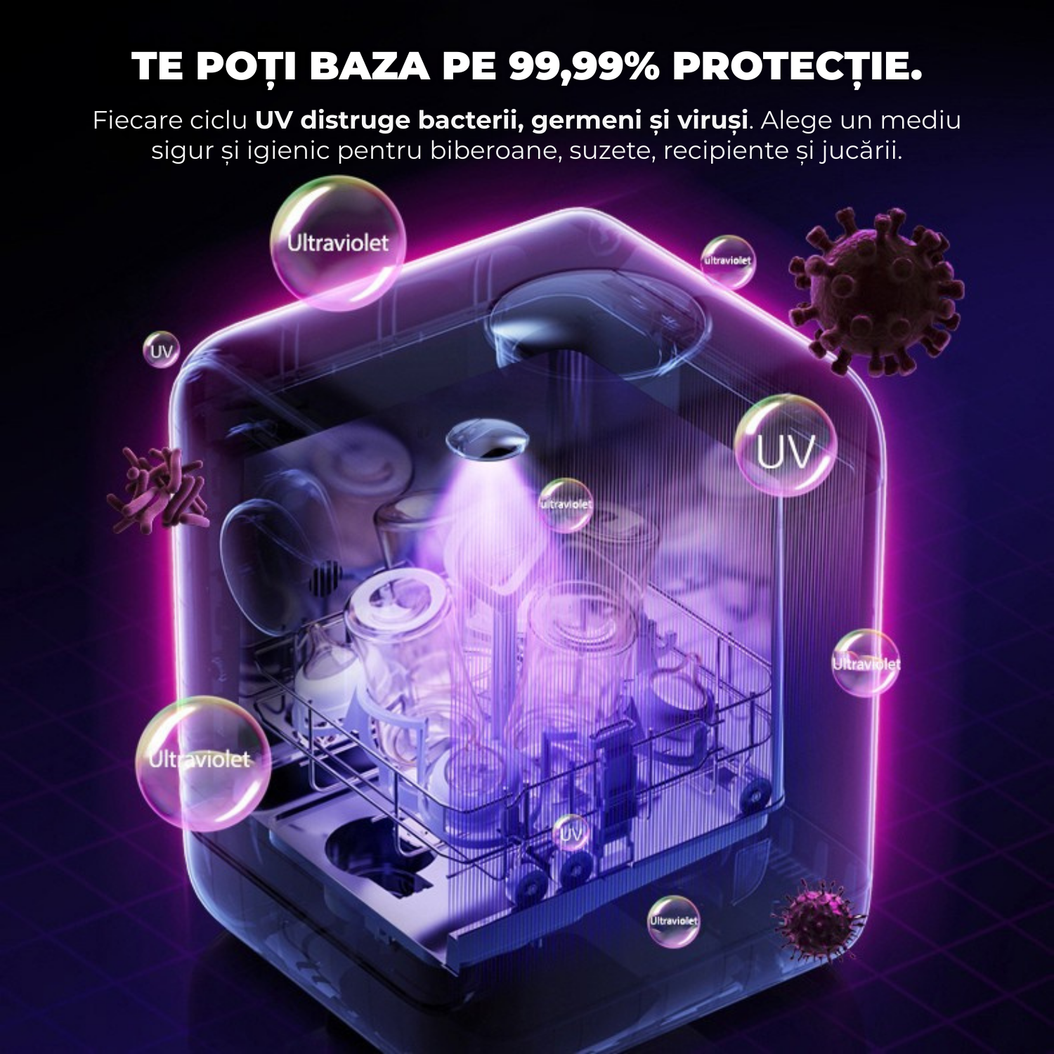 Masina automată de spălat si sterilizat biberoane, 6 programe