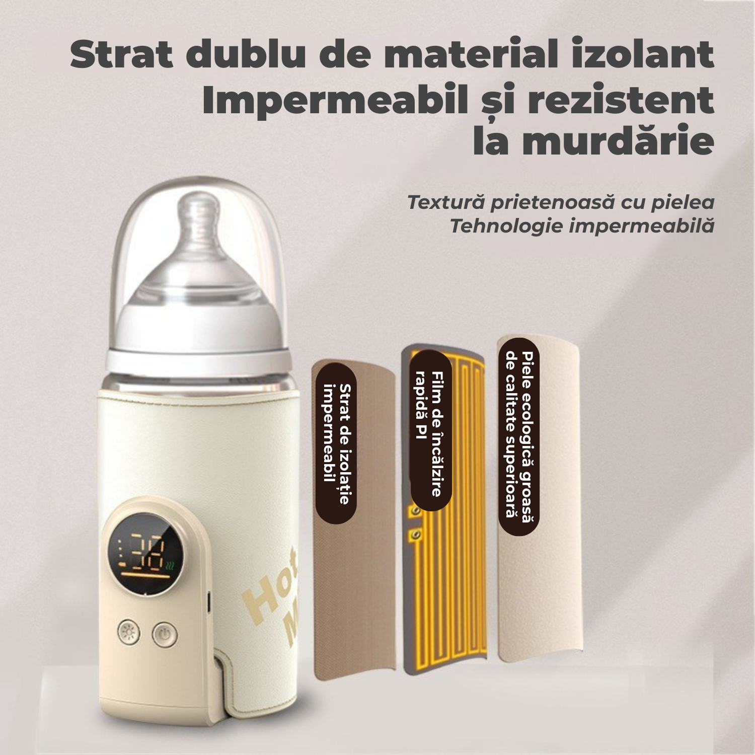 Incalzitor portabil lapte bebelusi, 8000 mAh, 6 trepte temperatura 38 50 °C