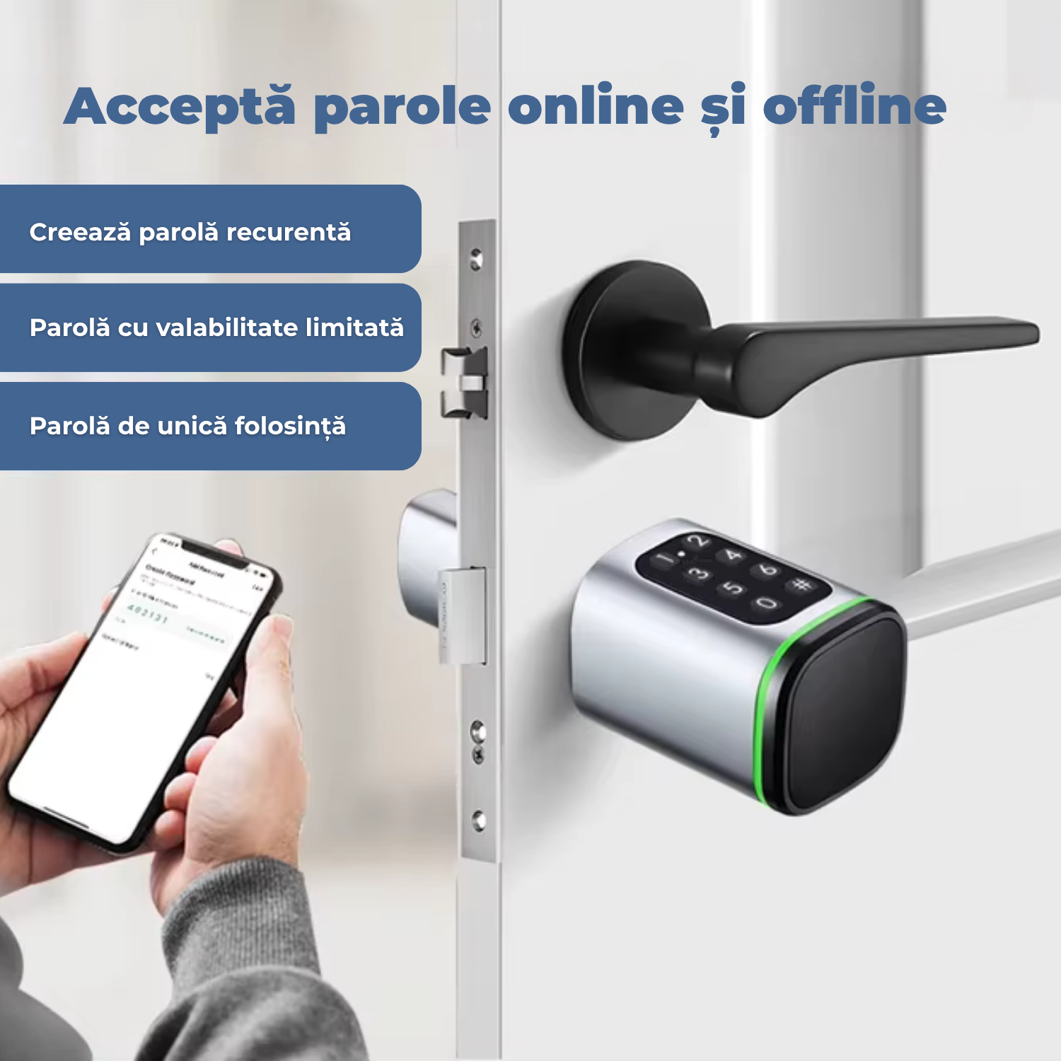 Butuc Inteligent cu Tastatură, Card RFID și Aplicație Tuya – Acces Fără Chei, Control de la Distanță, Instalare Rapidă