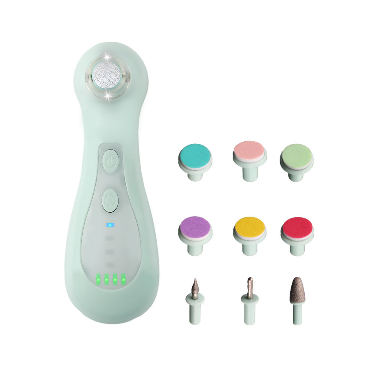 Trimmer electric unghii bebelusi, 9 capete incluse, 4 viteze, rotatie dubla, lumina led, incarcare usb, functionare silentioasa, sigur pentru nou-nascuti si copii mici
